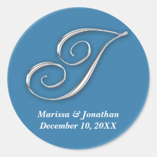 Initial I blue monogram custom name favour seal