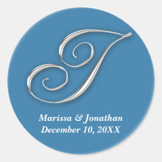 Initial I blue monogram custom name favour seal