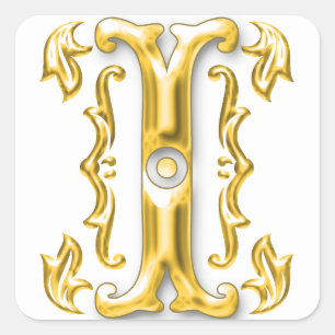 Initial I Capital Letter Sticker in Gold