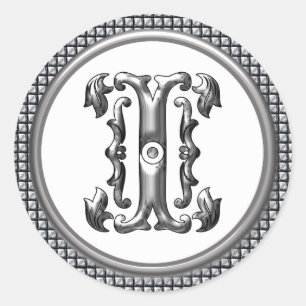 Initial I Round Sticker in Silver