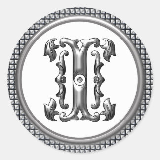 Initial I Round Sticker in Silver