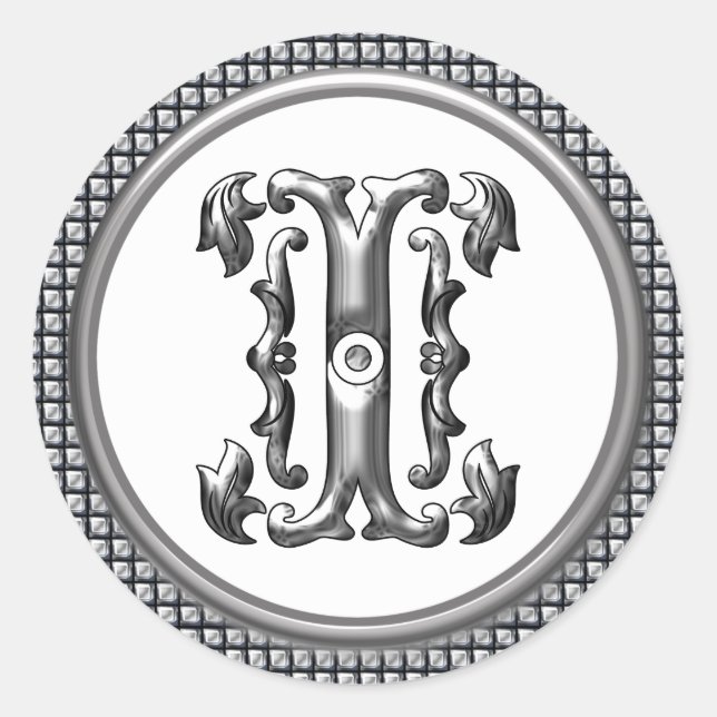 Initial I Round Sticker in Silver (Front)