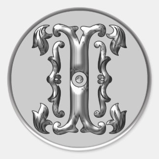 Initial I Round Sticker in silver