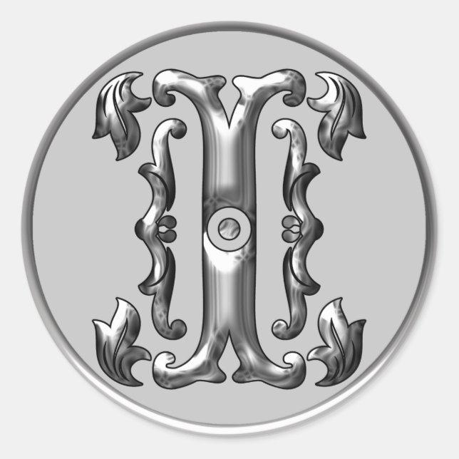 Initial I Round Sticker in silver (Front)
