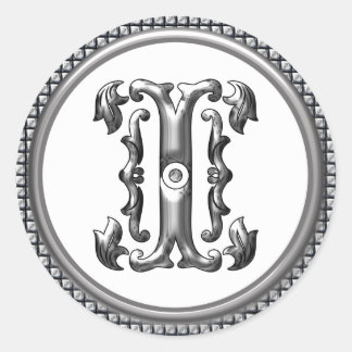 Initial I Round Sticker in Silver