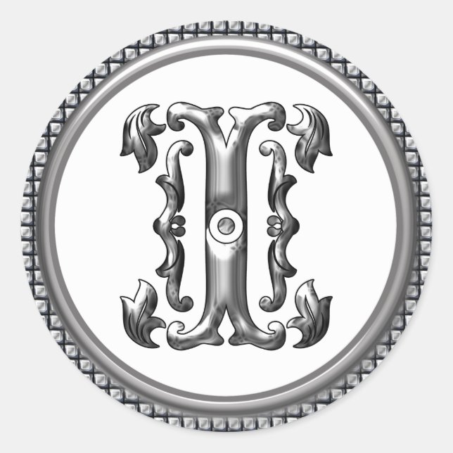 Initial I Round Sticker in Silver (Front)