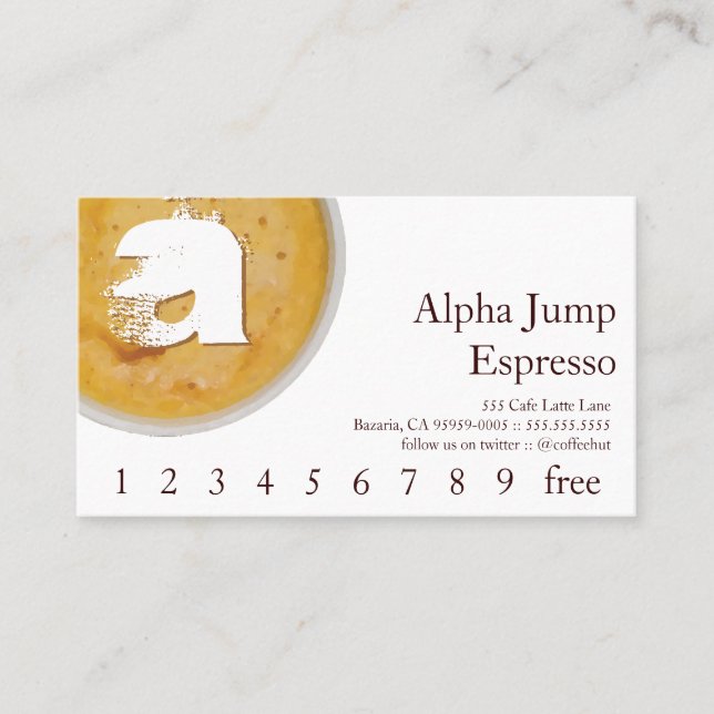 Initial in Foamy Coffee Cup Loyalty Punch Card (Front)