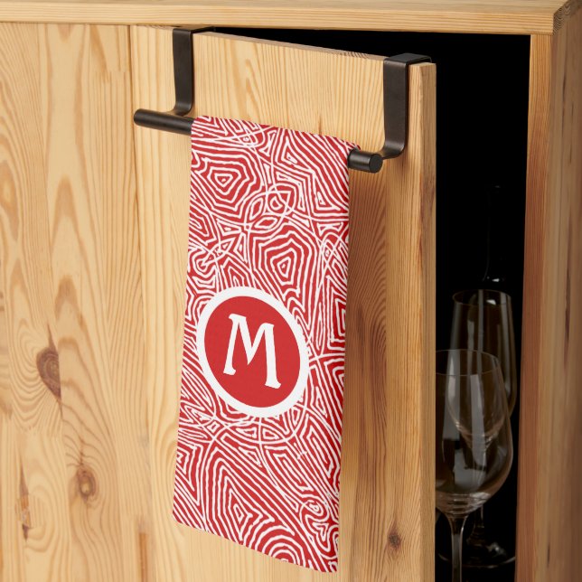 Initial in Red Scribbleprint Kitchen Towel (Thirds Fold)