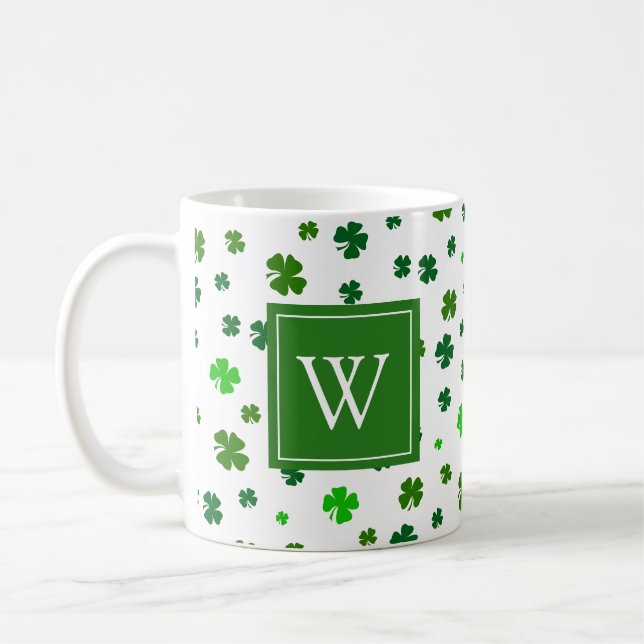 Initial Irish Shamrock Initial Monogram Coffee Mug (Left)