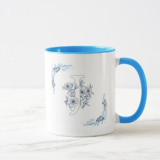 Initial "J" Blue Monogram Calm Floral Coffee Mug