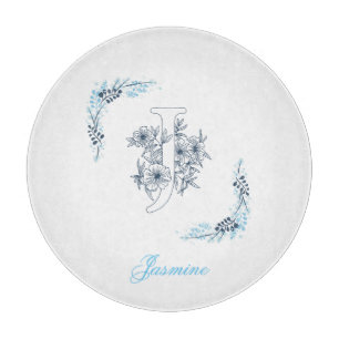Initial "J" Blue Monogram Calm Floral Cutting Board