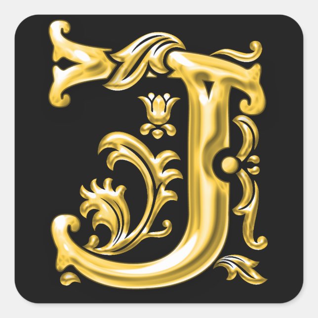 Initial J Capital Letter Sticker in Gold (Front)