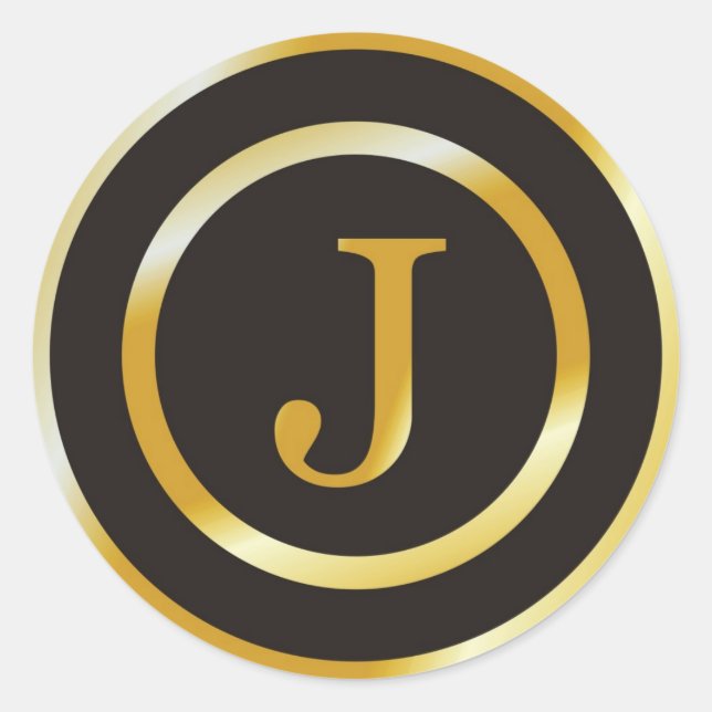 Initial J Gold Monogram Wedding  Stickers (Front)