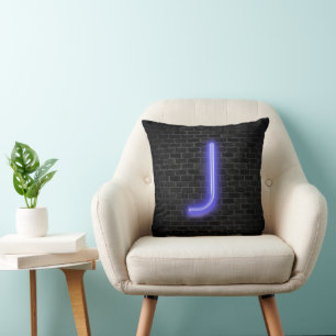 Initial J in Neon Lighting on Brick  Cushion