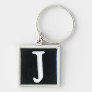 initial J keychain, cloisonne white and black Key Ring