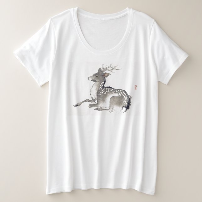 INITIAL JAPANESE DEER PLUS SIZE COTTON T-SHIRT (Design Front)