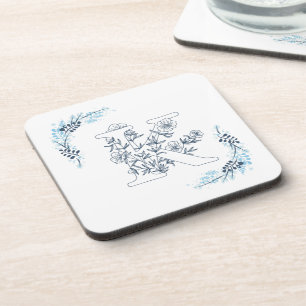 Initial "K" Blue Monogram Calm Floral Coaster
