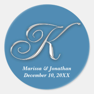 Initial K blue monogram custom name favour seal