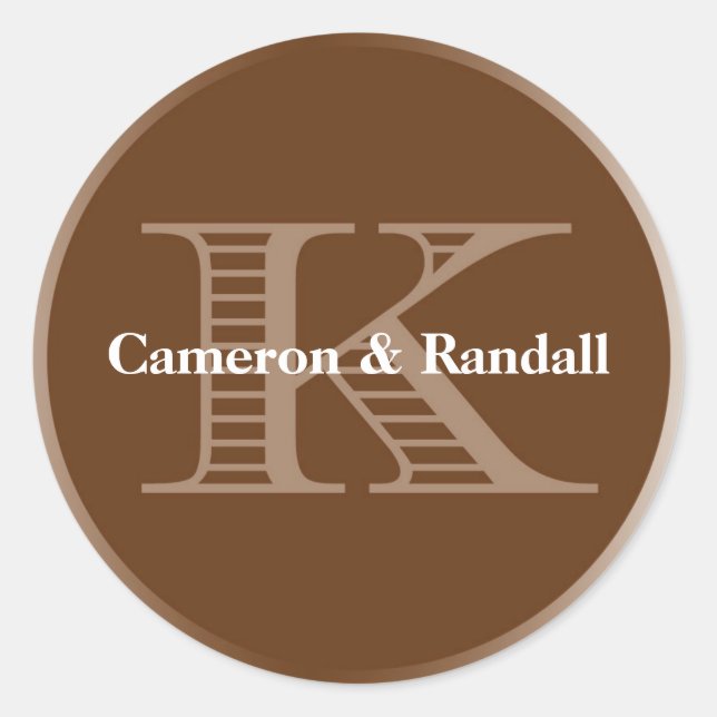 Initial K brown monogram name tag party favour (Front)