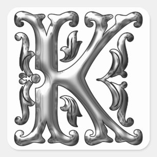 Initial K Capital Letter Sticker in Silver