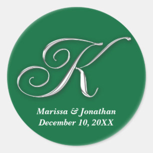 Initial K green monogram custom name favour seal