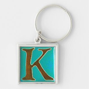 initial K keychain, cloisonne turquoise and brown Key Ring