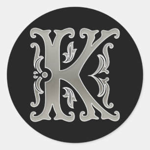 Initial K Round Sticker in silver