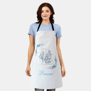 Initial "L" Blue Monogram Calm Floral Apron