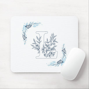 Initial "L" Blue Monogram Calm Floral Mouse Pad