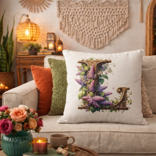 Initial "L" – Elegant Lilac Floral Design Cushion