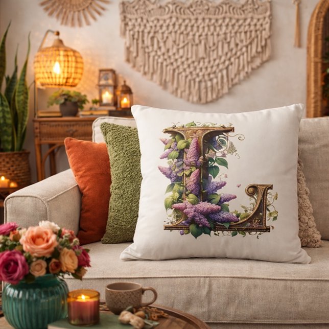 Initial "L" – Elegant Lilac Floral Design Cushion (Creator Uploaded)