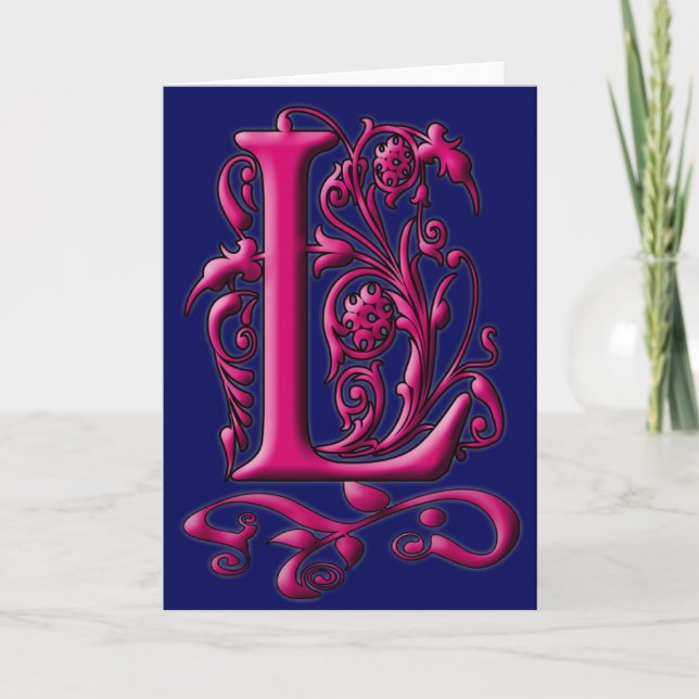 Initial L Fuschia Navy Monogram Card (Front)