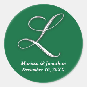 Initial L green monogram custom name favour seal