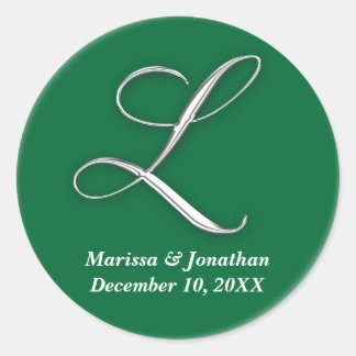 Initial L green monogram custom name favour seal