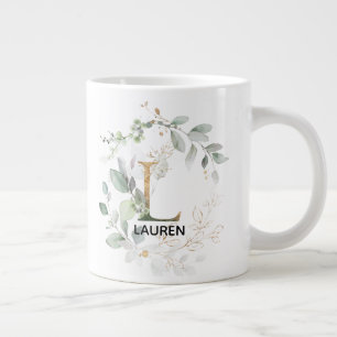Initial L Modern Alphabet Greenery Monogram Large Coffee Mug