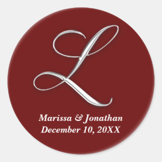 Initial L wine red monogram custom name favour sea Classic Round Sticker