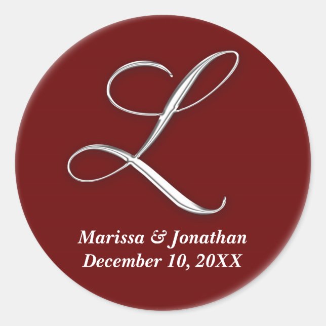 Initial L wine red monogram custom name favour sea Classic Round Sticker (Front)