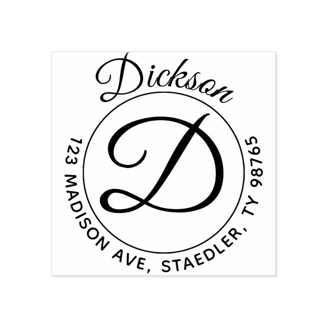 Initial Last Name Round Address Stamp Monogram (Imprint)
