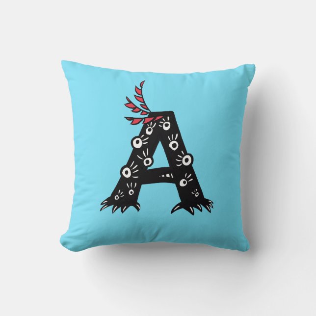 Initial Letter A Funny Cute Monster Kids Cushion (Front)