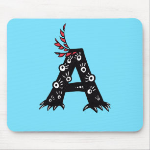 Initial Letter A Funny Cute Monster Kids Mouse Pad