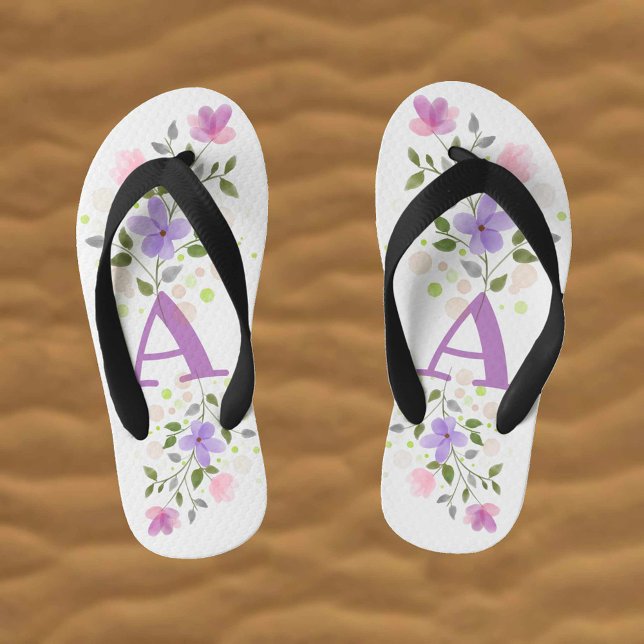 Initial Letter A Plus Floral Design Kid's Jandals (Creator Uploaded)
