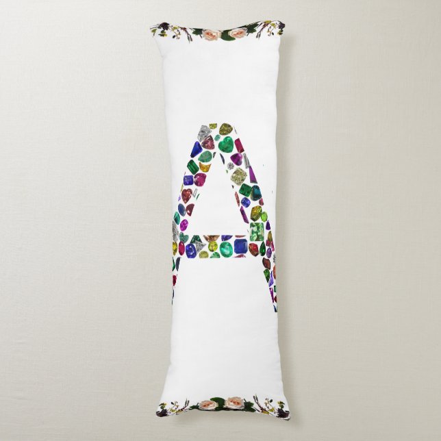 Initial Letter A with Gemstone Floral Monogram Body Cushion (Front Vertical)