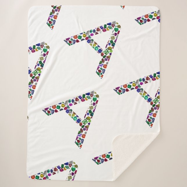 Initial Letter A with Gemstone Floral Monogram Sherpa Blanket (Front)