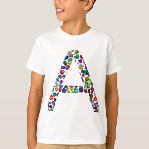 Initial Letter A with Gemstone Floral Monogram T-Shirt