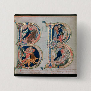 Initial letter 'B' Beatus vir - Blessed is the 15 Cm Square Badge