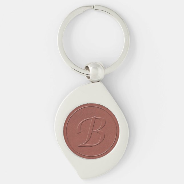 Initial Letter B Faux Embossed Leather Print Keych Key Ring (Front)
