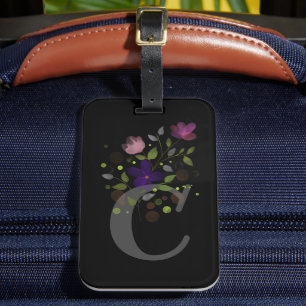 Initial Letter C Plus Floral Design Luggage Tag