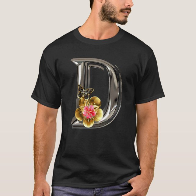 Initial Letter D Monogram Pink Sakura Flowers Butt T-Shirt (Front)