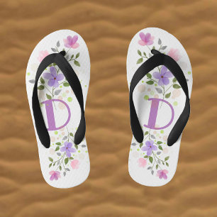 Initial Letter D Plus Floral Design Kid's Jandals