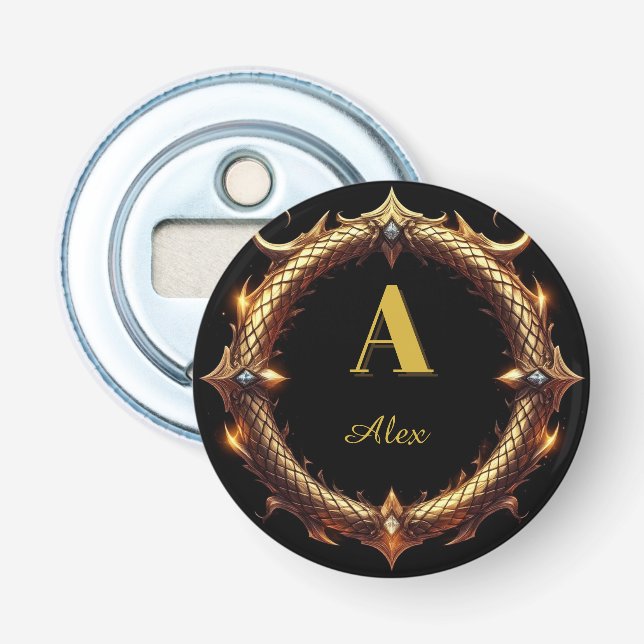 ✨ Initial Letter Dragon Ornate Circle Frame ✨ Bottle Opener (Front)